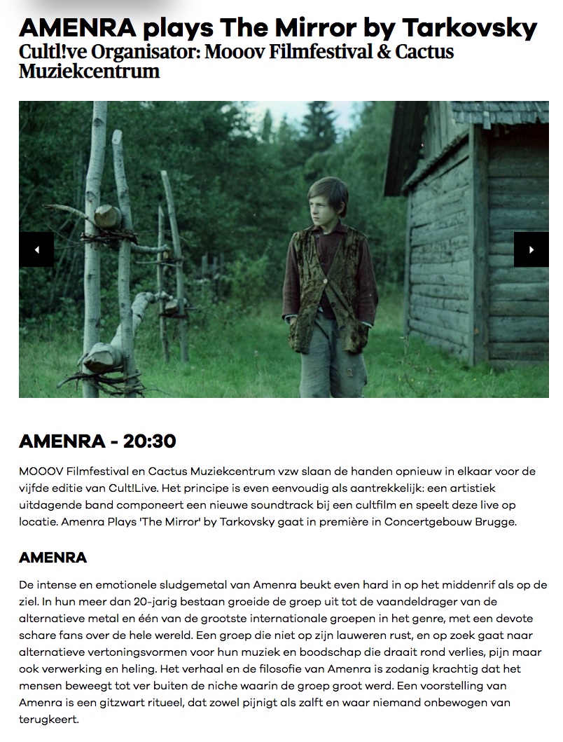 Page Internet. Concertgebouw Brugge. Amenra plays The Mirror by Tarkovsky. 2021-11-17